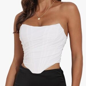 Modegal Women's Vintage Strapless Mesh Bustier Corset Bodyshaper Crop Top